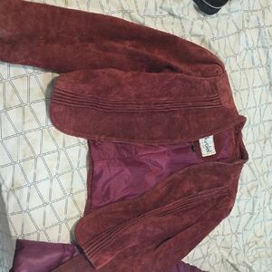 Women's Suede Leather Jacket in Burgundy
